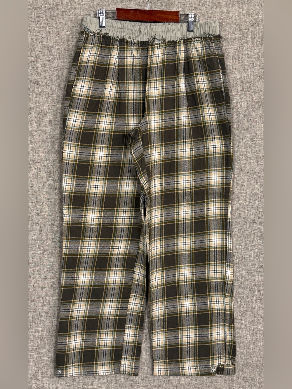 Vanilla Star Olive Green Plaid Lounge Dorm Elastic Waist Pants